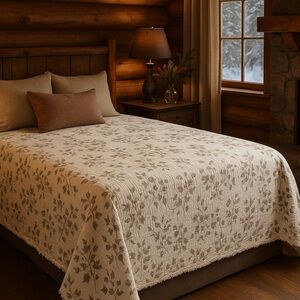 Queen Organic Cotton 2 Side Loom Weave Bedspread Earth Brown Ecru  Bedspread NEW